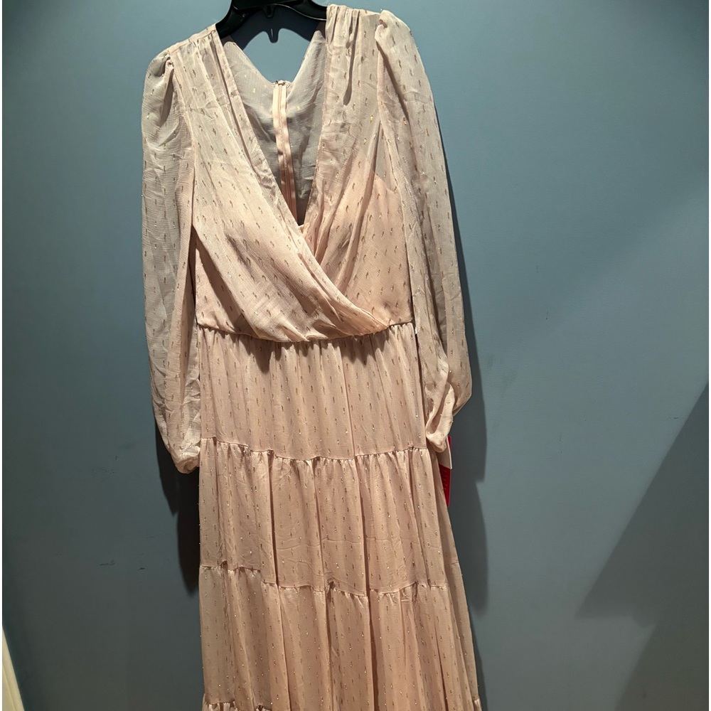 MacDuggal tiiered maxi dress with sequins.